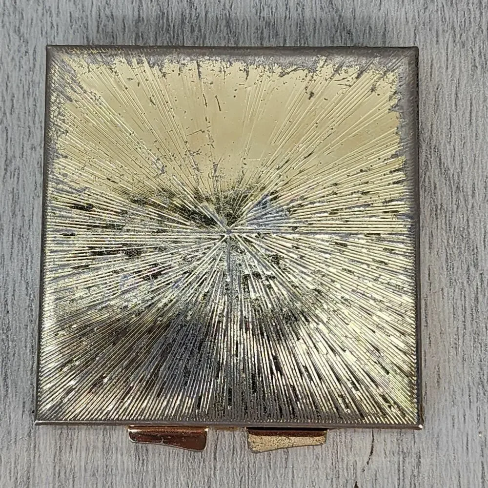 Vtg Compact Purse Mirror Gold Floral Double Sided Magnification Square 2.25
